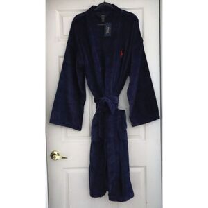 Polo Ralph Lauren Men's Sz L/XL Navy Blue Big Pony Cotton Terry Robe